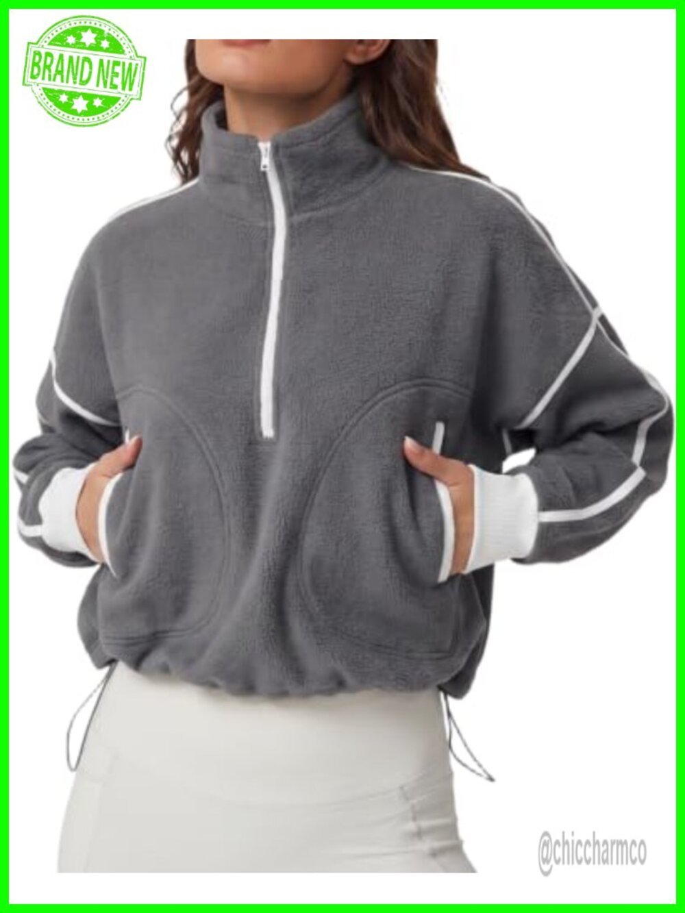 Half Zip Fleece Sherpa Pullover Sweatshirt Cropped Long Sleeve Winter Jacket